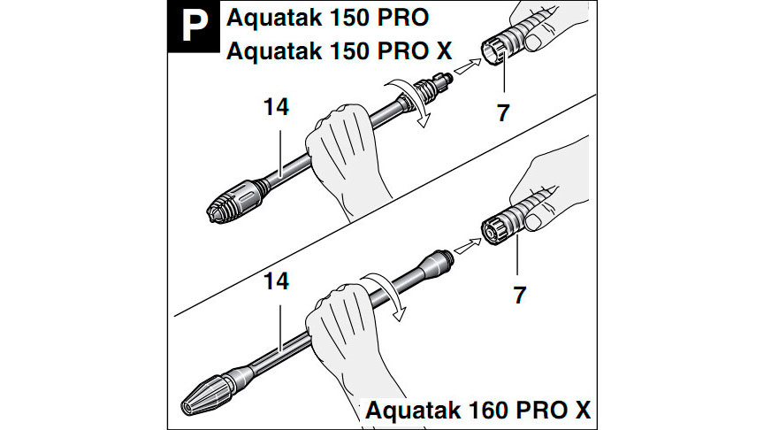 Соединение пенной насадки и пистолета Bosch Aqutak 150 PRO и 160 PRO X 